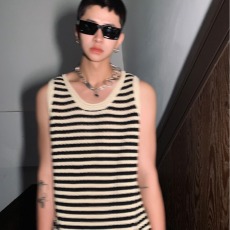 批发流行夏装条纹针织休闲镂空汗背心男女装韩版坎肩高级感无袖体恤衫