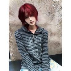 批发美式<b class='q'>街头</b>风连帽卫衣男女春秋季条纹半拉链亚文化外套朋克上衣