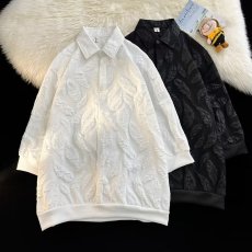 批发痞帅提花<b class='q'>衬衫</b><b class='q'>男士</b><b class='q'>短袖</b>夏季薄款潮牌休闲宽松高级感七分中袖<b class='q'>衬衣</b>