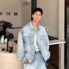 批发夹克男2025秋季新款男士简约工装<b class='q'>牛仔外</b>套宽松翻领<b class='q'>牛仔外</b>套