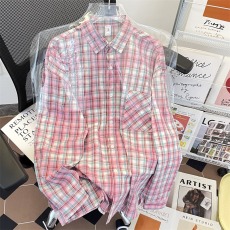 批发韩版气质晕染色格子<b class='q'>衬衫</b><b class='q'>男</b>宽松透气<b class='q'>长袖</b><b class='q'>衬衣</b>时尚外套