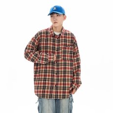 批发美式复古撞色格纹<b class='q'>长袖</b><b class='q'>衬衫</b><b class='q'>男</b>秋季基础格子宽松纽扣<b class='q'>衬衣</b>情侣外套潮