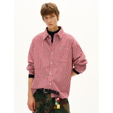 批发美式经典红白格子<b class='q'>长袖</b><b class='q'>衬衫</b><b class='q'>男</b>女宽松休闲百搭情侣格纹<b class='q'>衬衣</b>