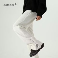 批发美式弯刀卫裤男款春秋高克重直筒拉链微喇叭<b class='q'>裤子</b>重磅白<b class='q'>花</b>灰休闲裤