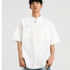 批发夏季新款痞帅垂感立领<b class='q'>衬衫</b>男高级感宽松<b class='q'>短袖</b>中式上衣<b class='q'>男士</b>半袖<b class='q'>衬衣</b>