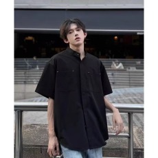 批发夏季痞帅<b class='q'>男生</b>垂感立领<b class='q'>衬衣</b>男短袖宽松百搭新中式男装<b class='q'>衬衫</b>上衣男