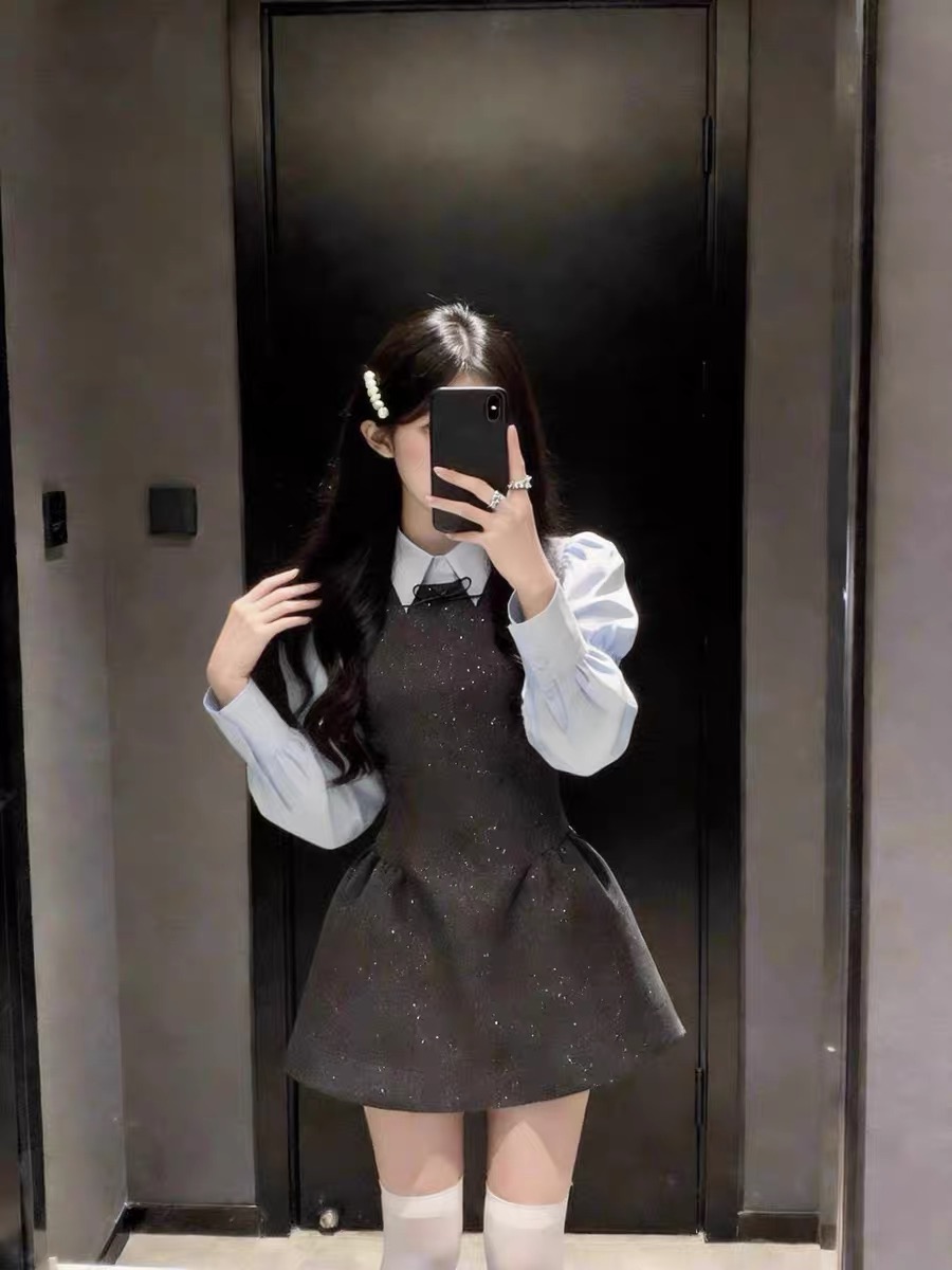 qdqd 우아함 품격 회색 조끼 스커트 봄 새로운 허리 수축 몸매 가꾸기 슬림해 보이는 고급 센스 민소매 드레스