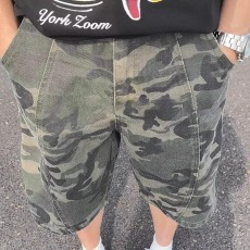 批发复古<b class='q'>迷彩</b>工装牛仔短<b class='q'>裤</b>男款潮流夏季青少年vibe直筒阔腿五分<b class='q'>裤</b>美式