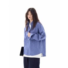 批发春季美式复古蓝色格子<b class='q'>衬衫</b><b class='q'>长袖</b>男女高级感休闲宽松情侣<b class='q'>衬衣</b>外套