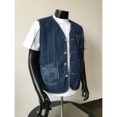 批发港风复古条纹工装牛仔<b class='q'>马甲</b>男美式休闲痞帅百搭古着无袖坎肩外套