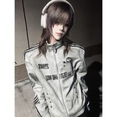 批发美式复古水洗喷脏做旧卫衣男女春秋季<b class='q'>街头</b>立领夹克外套视觉系上衣