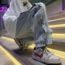 批发织带装饰水洗做旧牛仔裤<b class='q'>男士</b>春秋新款复古宽松直筒休闲长<b class='q'>裤子</b>