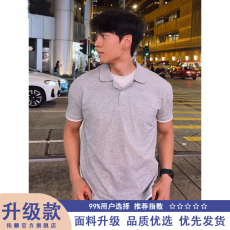 批发简约无品牌灰色假两件正肩短袖男款夏季新款慵懒日系百搭<b class='q'>原宿</b><b class='q'>潮流</b>