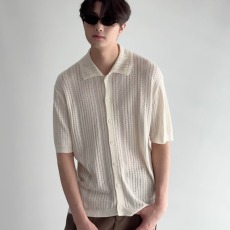 批发镂空防晒<b class='q'>针织</b>短袖<b class='q'>开衫</b><b class='q'>男</b>夏季轻薄透气翻领休闲痞帅设计感个性上衣