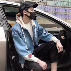 批发<b class='q'>牛仔外</b><b class='q'>套男</b>2026连帽卫衣春秋季潮流假两件拼接学生休闲夹克上衣潮