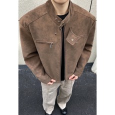 批发美式街头机车<b class='q'>皮衣</b>夹克男2026春秋季新款痞帅宽松休闲翻领外套上衣