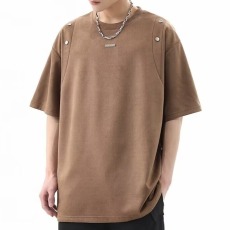 批发【原版做工220克重磅麂皮绒面料】美式高街麂皮绒廓形拼接短袖t恤男夏季情侣上衣