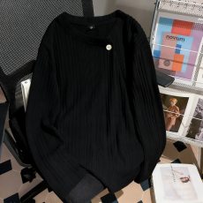 批发慵懒风正肩<b class='q'>长袖</b><b class='q'>T</b><b class='q'>恤</b><b class='q'>男</b>士老钱风条纹针织衫卫衣早秋坑条内搭打底衫