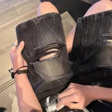 批发牛仔五分裤男款夏季直筒短裤潮牌潮流宽松休闲美式破洞中裤子<b class='q'>男生</b>
