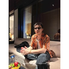 批发民族风镂空编织古巴领<b class='q'>半截</b><b class='q'>袖</b>衬衫男女复古夏季撞色设计感短<b class='q'>袖</b>衬衣