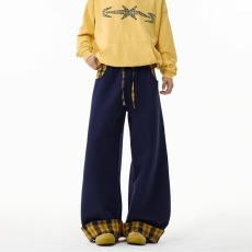 批发潮牌美式重磅格纹卫裤<b class='q'>男士</b>春秋季2026新款宽松直筒阔腿休闲长<b class='q'>裤子</b>