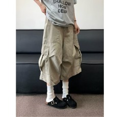 批发夏季新款美式复古大口袋工装短裤男女街头潮牌休闲宽松阔腿七分裤