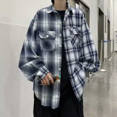 批发日系复古撞色经典叠穿格子<b class='q'>衬衫</b><b class='q'>男</b>长袖宽松休闲<b class='q'>韩版</b>潮牌长袖<b class='q'>衬衣</b>女