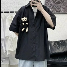 批发公仔小熊短袖<b class='q'>衬衫</b><b class='q'>男</b>女夏季<b class='q'>韩版</b>潮流宽松潮牌cleanfit休闲情侣<b class='q'>衬衣</b>