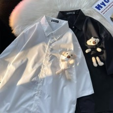 批发公仔小熊短袖<b class='q'>衬衫</b><b class='q'>男</b>女夏季<b class='q'>韩版</b>潮流宽松潮牌cleanfit休闲情侣<b class='q'>衬衣</b>