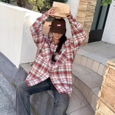 批发长袖<b class='q'>衬衫</b><b class='q'>男</b>女2024春季新款<b class='q'>韩版</b>潮流日系复古格子翻领<b class='q'>衬衣</b>外套