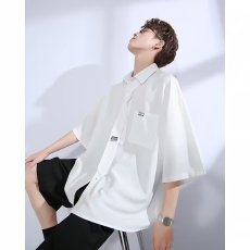 批发夏季短袖衬衫男ins潮牌港风日系小众设计感休闲宽松<b class='q'>七分袖</b>外套