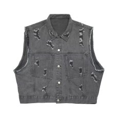 批发新款<b class='q'>男装</b>美式复古小众设计磨牛仔<b class='q'>马甲</b>外套ins男水洗做旧坎肩潮