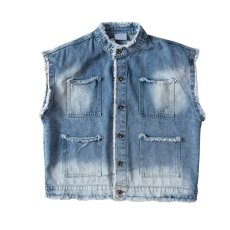 批发美式复古春秋季毛边设计感水洗渐变色<b class='q'>牛仔外</b><b class='q'>套男</b>潮牌街头宽松夹克