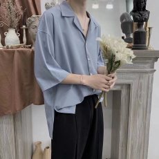 批发2026夏装ins韩版男士宽松休闲七分袖衬衫<b class='q'>青少年</b>潮男慵懒短袖衬衣