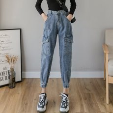 批发大码工装<b class='q'>牛仔</b>裤女2026春夏新款韩版高腰宽松显瘦直筒束脚<b class='q'>哈伦</b>裤潮