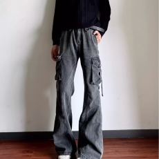 批发美式多口袋工装<b class='q'>牛仔裤</b><b class='q'>男</b>款高街复古宽松直筒百搭潮流<b class='q'>修身</b>微喇裤子