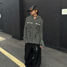 批发美式街头条纹连帽<b class='q'>卫衣</b>女春秋季修身显瘦新款拉链<b class='q'>开衫</b>外套上衣