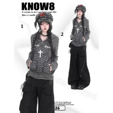 批发美式街头条纹连帽<b class='q'>卫衣</b>女春秋季修身显瘦新款拉链<b class='q'>开衫</b>外套上衣