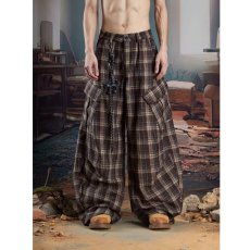 批发复古宽松格子阔腿裤2026秋<b class='q'>冬</b>新款垂感显瘦百搭弯刀休闲裤子