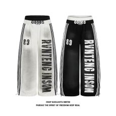 批发美式复古运动风字母印花卫裤男女宽松设计感阔腿裤休闲裤<b class='q'>冬</b>季