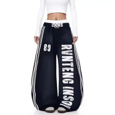 批发美式复古运动风字母印花卫裤男女宽松设计感阔腿裤休闲裤<b class='q'>冬</b>季