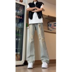 批发美式复古裤子高街水洗黑色弯刀<b class='q'>牛仔裤</b><b class='q'>男</b>高个子<b class='q'>修身</b>直筒微喇裤