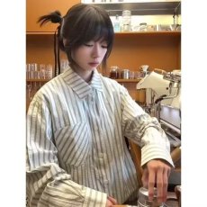 批发2026<b class='q'>秋</b>季新款竖条纹衬衫男日系复古痞帅高级感宽松休闲长袖衬衣潮