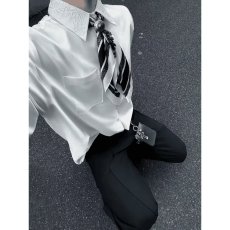 批发春<b class='q'>秋</b>季刺绣花领白色衬衫男女长袖宽松免烫高级感松弛西装内搭衬衣