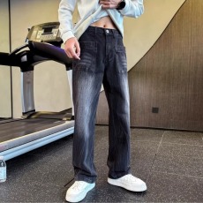 批发高街闪电纹牛仔裤<b class='q'>男士</b>春秋季水洗男裤休闲<b class='q'>裤子</b>新款压褶直筒长裤