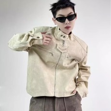 批发美式超级帅复古立领哈灵顿夹克男春季工装短款<b class='q'>机车</b>PU<b class='q'>皮衣</b>外套