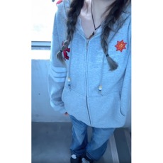 批发美式高街国潮牌字母刺绣<b class='q'>开衫</b>连帽<b class='q'>卫衣</b>女秋冬加绒加厚百搭情侣外套