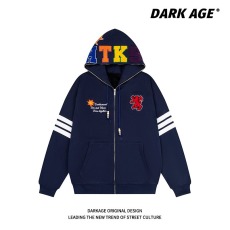 批发美式高街国潮牌字母刺绣<b class='q'>开衫</b>连帽<b class='q'>卫衣</b>女秋冬加绒加厚百搭情侣外套