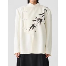 批发国风禅意新中式<b class='q'>男装</b>写意水墨竹子印花斜门襟盘扣中山装西服外套