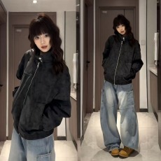 批发2026春秋<b class='q'>冬</b>季扎染PU皮美式复古立领皮衣夹克宽松百搭休闲情侣外套